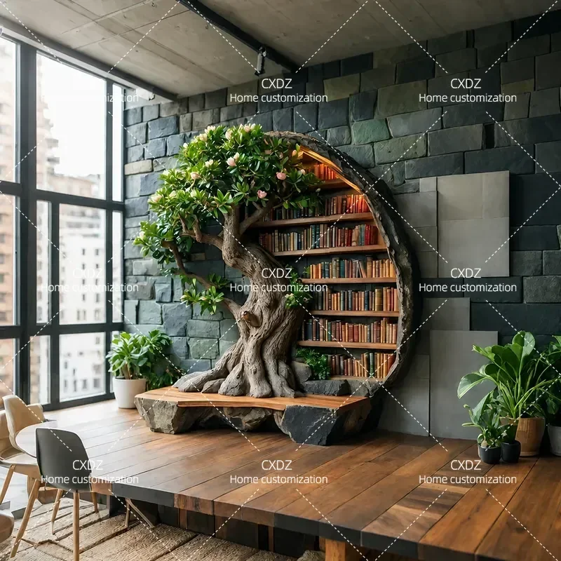 Large Artificial Tree Bookshelf Indoor Office Decor Simulation Green Plant Landscape Soft Decoration Custom Faux Foliage