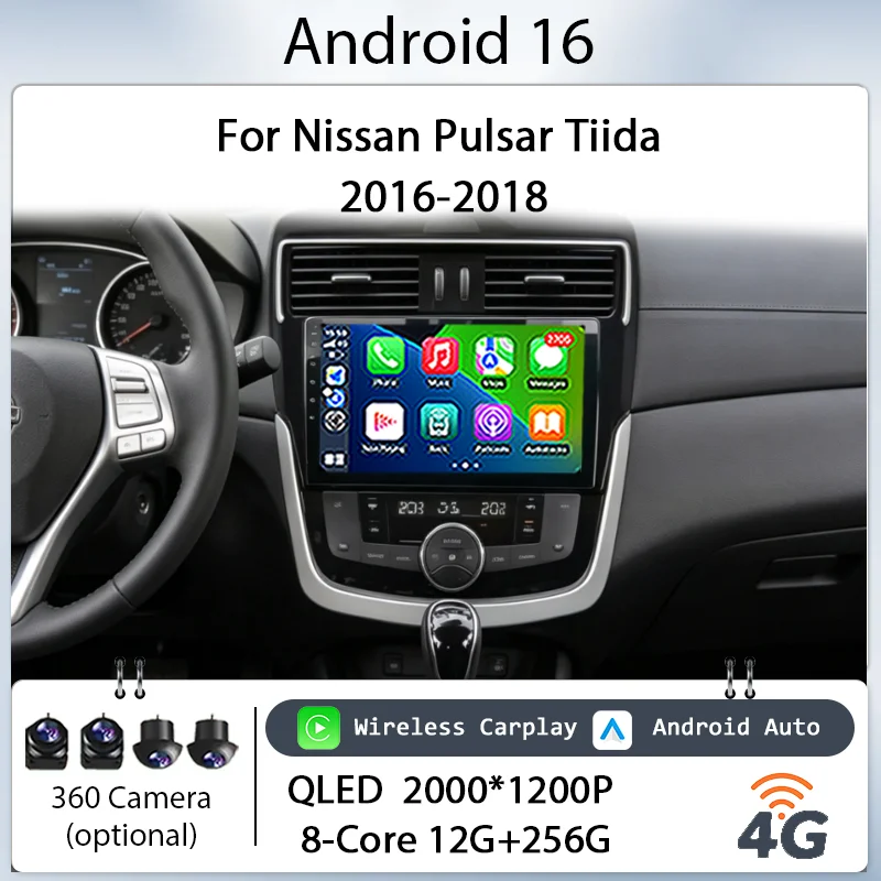 

for Nissan Pulsar Tiida 2016-2018 Car Radio Multimedia Player 9" Android 16 IPS Touch Screen Head Unit Wireless CarPlay GPS BT