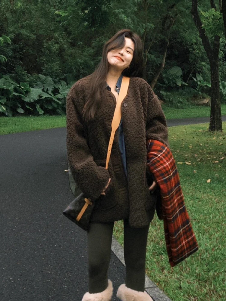 Lamb Fur Jacket Women's Thickened Suede Composite Leather Fur Coat Spring Autumn Winter Fashion Elegant Small Fragrance Style
