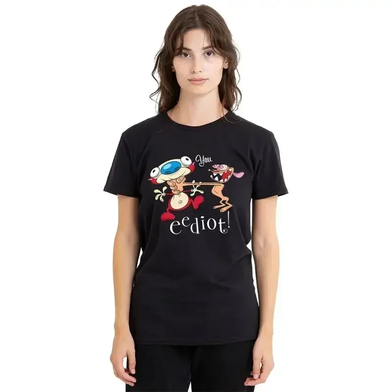Camiseta Ren And Stimpy You Eediot para mujer, talla S 2Xl, color negro