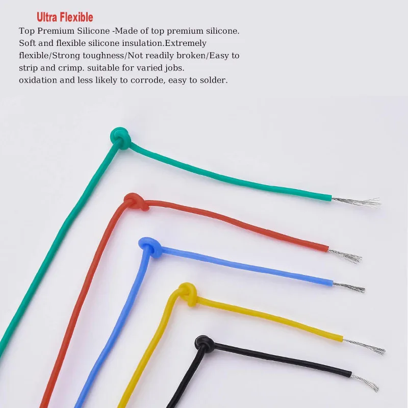 Silicone Wire 16awg 18awg 20awg 22awg 24awg 26awg 28awg 30awg Flexible Tinned Copper Connecting Wire with Spools for Automotive