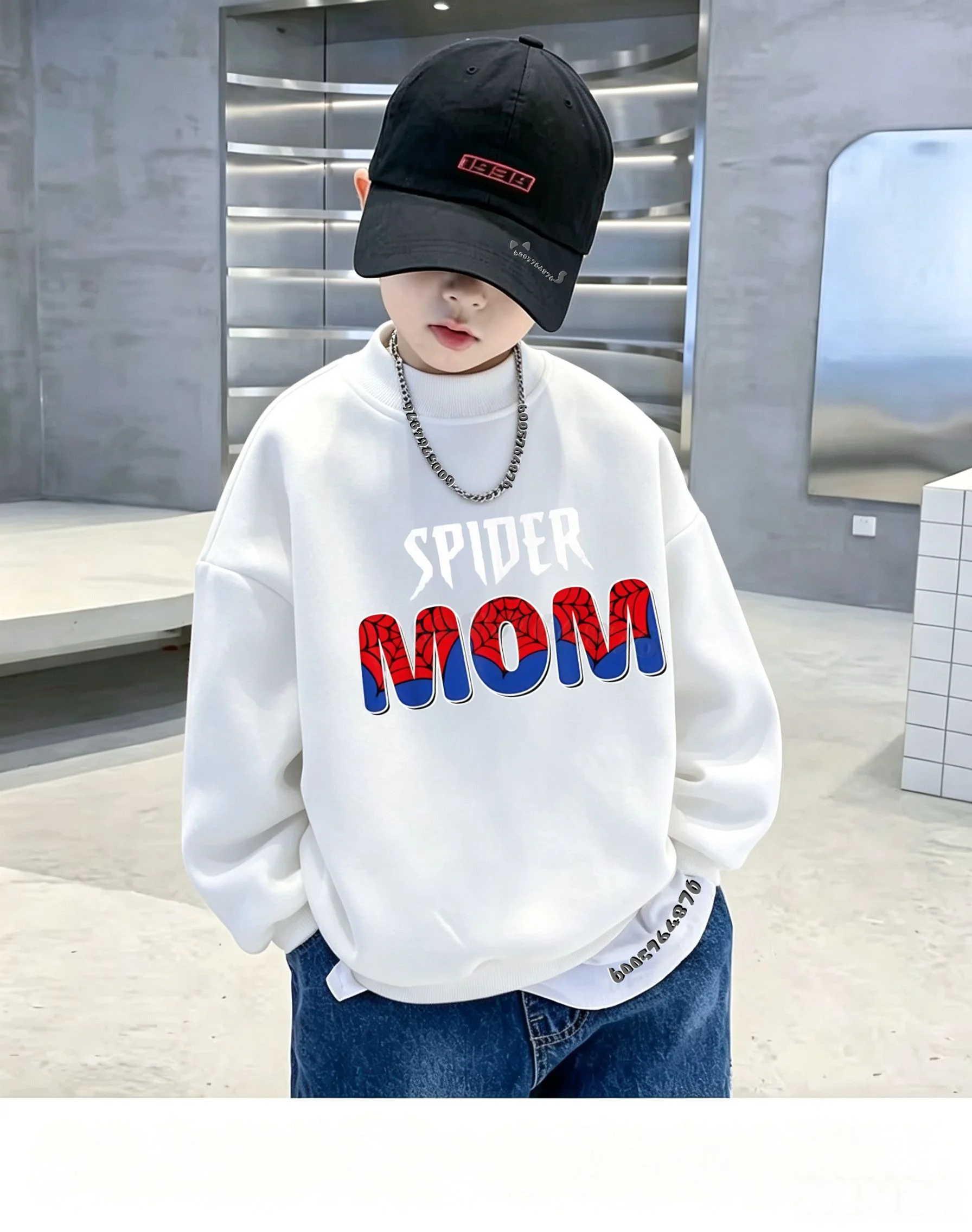 Children's Autumn-Winter Round-neck Hooded Sweater - Trendy Web Pattern Soft and Warm Boys' and Girls' Hooded Turtleneck Top