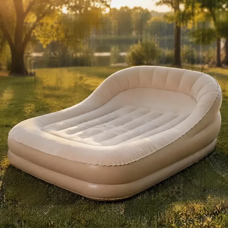 Portable Inflatable Sofa Outdoor Camping Mattress Flocking Material Reclining Air Bed for Music Festival Home Lunch Break