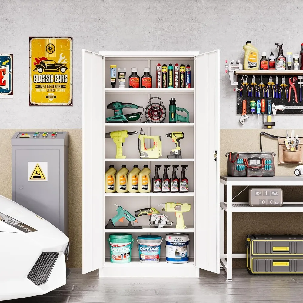 Armoire en métal, 71 armoires de rangement verrouillables avec 2 portes et 5 étagères réglables, armoires hautes en acier pour garage, bureau à domicile, Basem
