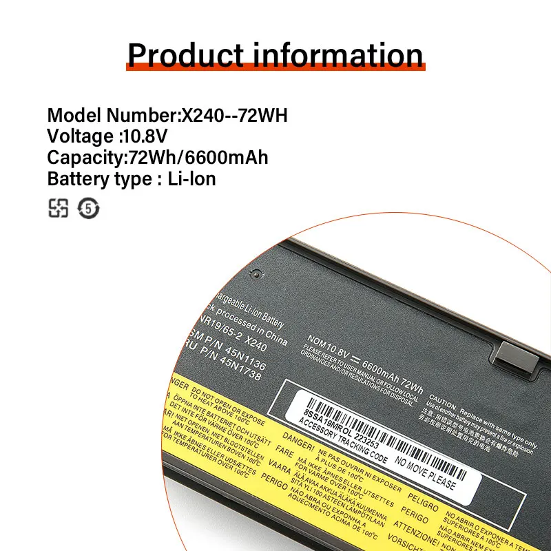 Baterai Laptop untuk Lenovo Thinkpad X270 X260 X240 X250 T450 T470P T450S T440S K2450 W550S P50S 45N1136 45N1738 68 +