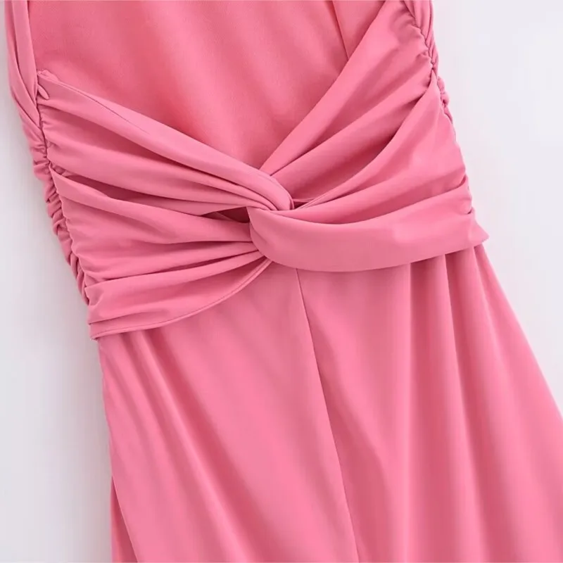 Backless Long Midi Dress Spring Summer Women New Solid Color Sexy Hanging Neck Style Minimalist Slim Fit Long Dress