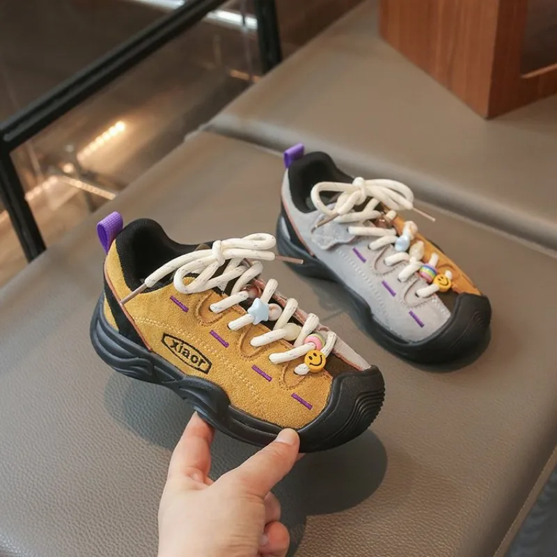 2026 Season New Boys and Girls Soft-soled Casual Shoes - Anti-slip Lacing Hiking Shoes - Two-color Patchwork Style Sports Shoes
