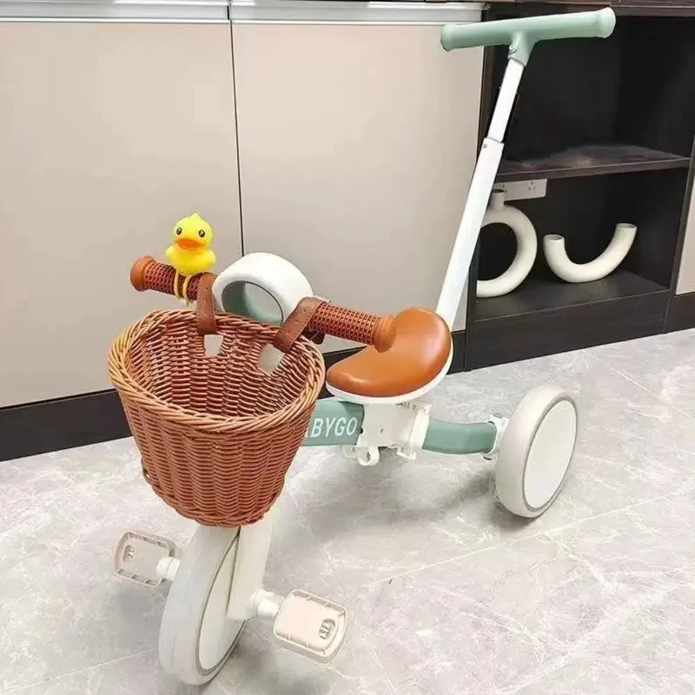 سلة دراجة صغيرة منسوجة من الخيزران قابلة للإزالة ومقاومة للماء سلة تخزين الدراجة ومقود الدراجة وسلة أمامية للأطفال #1