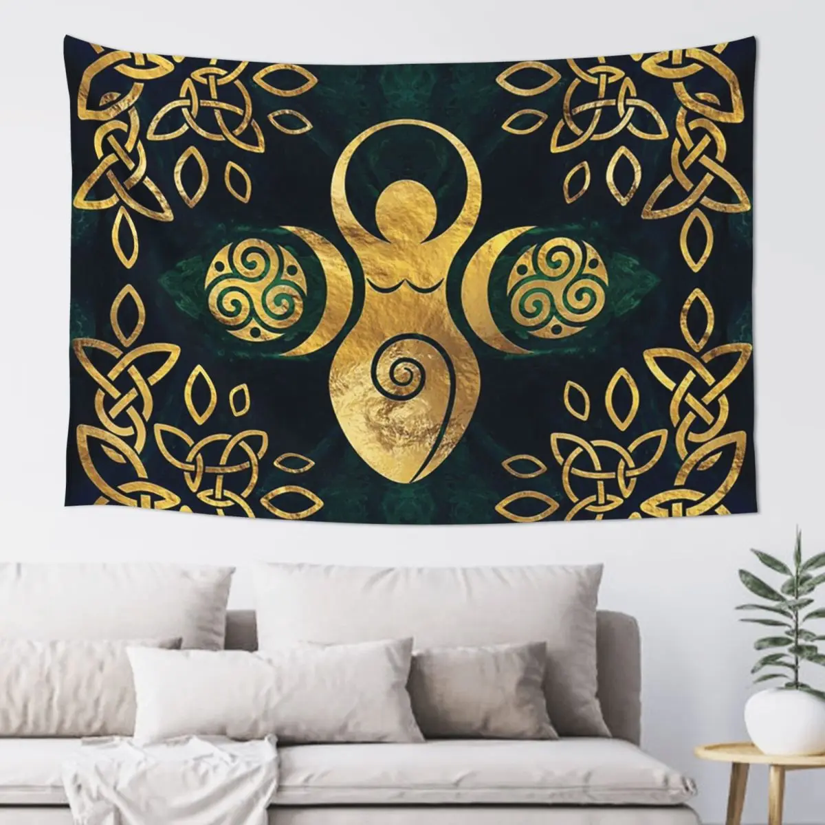 Triple Moon With Triskelion Pentagram Pagan Wiccan Tapestry Hippie Wall Hanging Aesthetic Home Decor Tapestries for Living Room