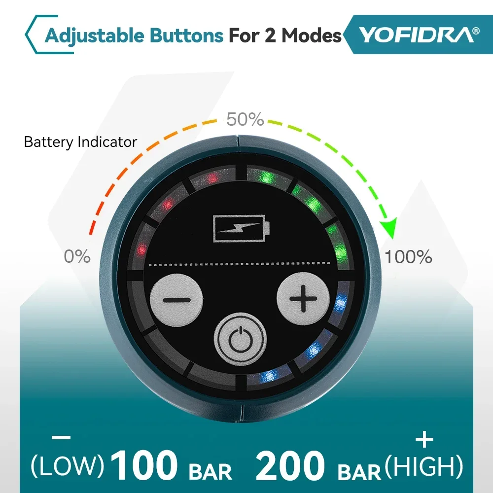 Yofidra 200Bar 3500W Lavatrice elettrica ad alta pressione senza spazzole Pistola ad acqua da giardino per lavaggio auto 6 in 1 per pistola a spruzzo a batteria Makita 18V