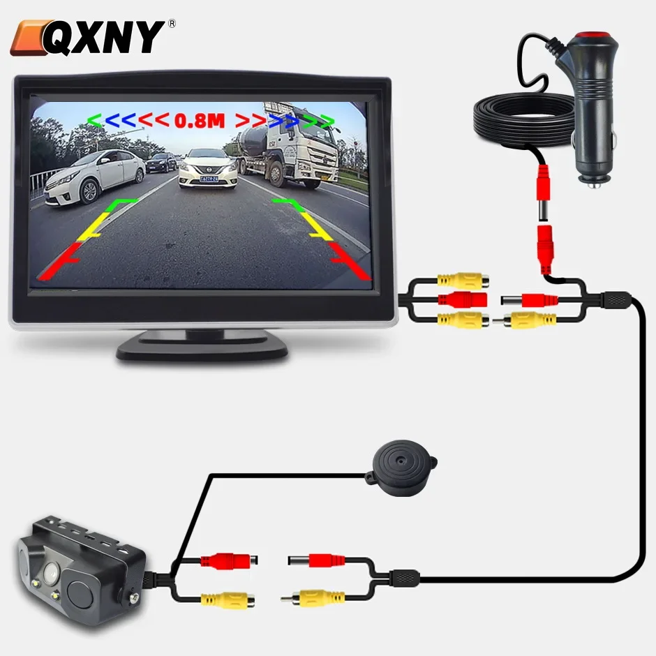 

PDC 3 in 1 Rear View Camera Parking Sensor Radar Set License Plate Lights Distance Control Parktronic 4.3/5in Monitor System