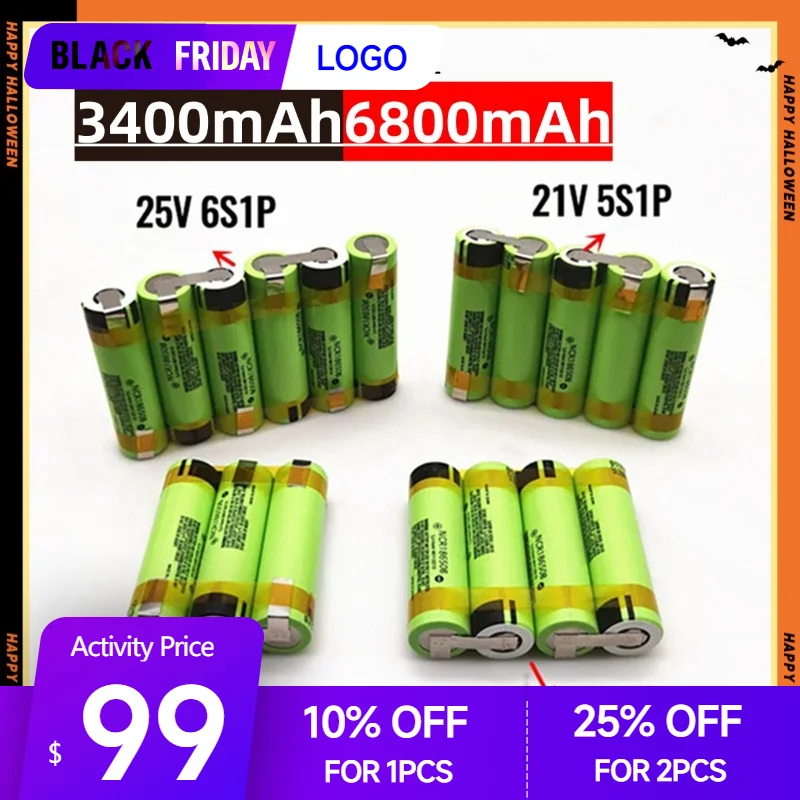 Original NCR18650B 3S1P-5S2P 12V 16.8V 21V 25V 18650 Battery Pack 6800mah 20A Discharge Current for Shura Screwdriver Battery
