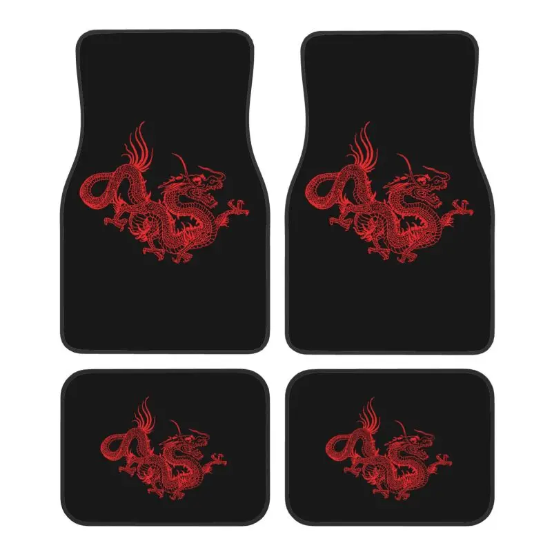4-Piece Non-Slip Car Floor Mats China Red Dragon Print Car Foot Mats with Rubber Backing Auto Accessories Decoration Universal