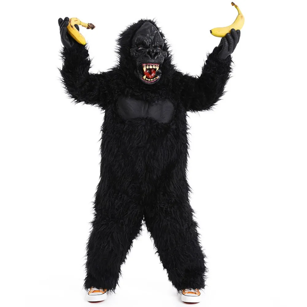 Crianças gorila traje unisex deluxe macacão terno preto peludo gorila animal macacão para halloween carnaval cosplay festa macaco cos