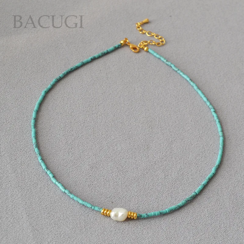 2026 جديد حصري البوهيمي الأزرق الحجر الطبيعي حبة لؤلؤ طبيعي قلادة القلائد للنساء بوهو المختنق Collares #2