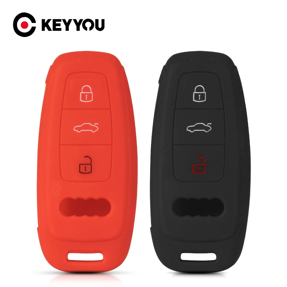 KEYYOU 3 Buttons Remote Key Fob Case Cover For Audi A6 A6L A7 A8 A8L A3 E-tron 55 Q7 Q8 C8 2019 2020 2021 Silicone Shell