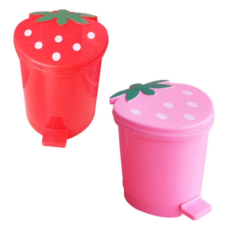 Mini Trash Can With Lid Plastic Trash Basket For Home Bedroom Office Desktop Garbage Storage Box Cartoon Red Pink Container