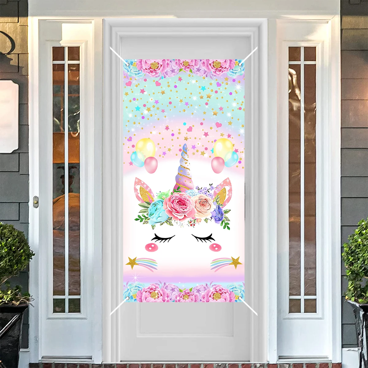 Pink Unicorn Hanging Door Flag Background Cloth Unicorn Theme Birthday Party Decor Kids Baby Shower Birthday Party Supplies