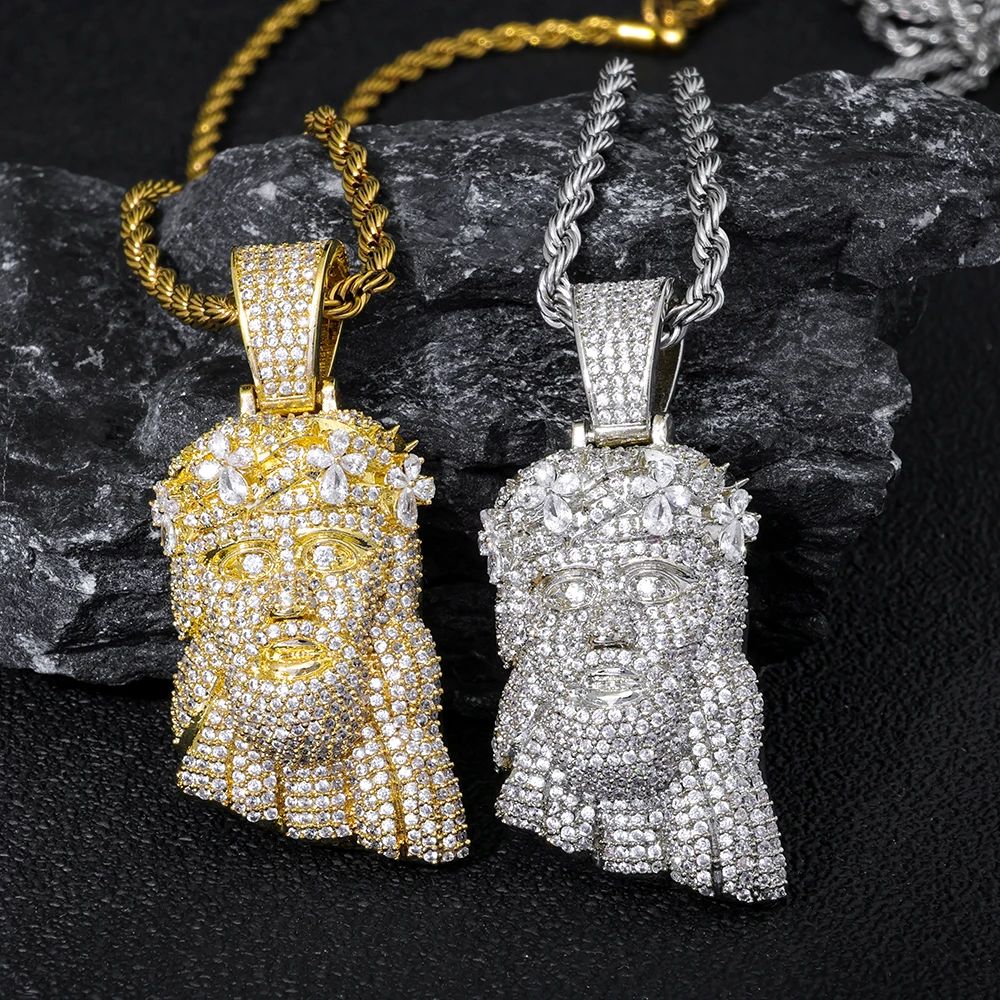 NY Exquisite Iced Out Diamond Jesus Pendant Inlaid With AAAAA Cubic Zirconia 18K Gold Plated Miami Luxury Men Pendant Necklace