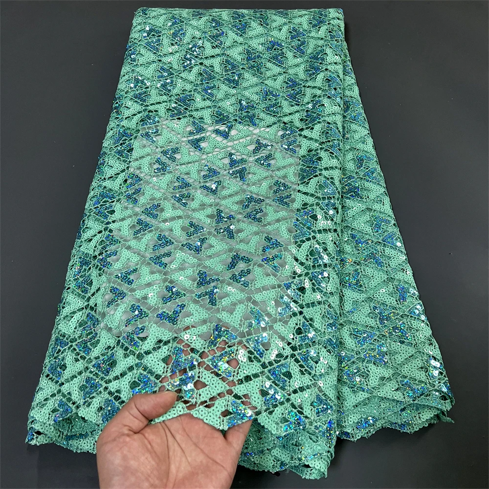 High Quality African Nigerian Lace Fabric, Embroidery Tulle, Wedding Party Dress, Sequins Guipure, Water Soluble, 5Yards, hz1220