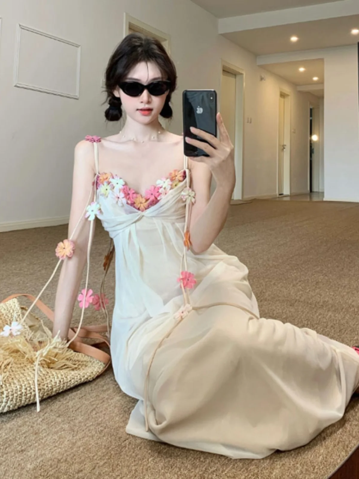 

Sexy Fairy Skirt Strapless Long Dress Beach Vacation Style Cotton Spring Summer New Arrival High Waist Floral Embroidery Midi...