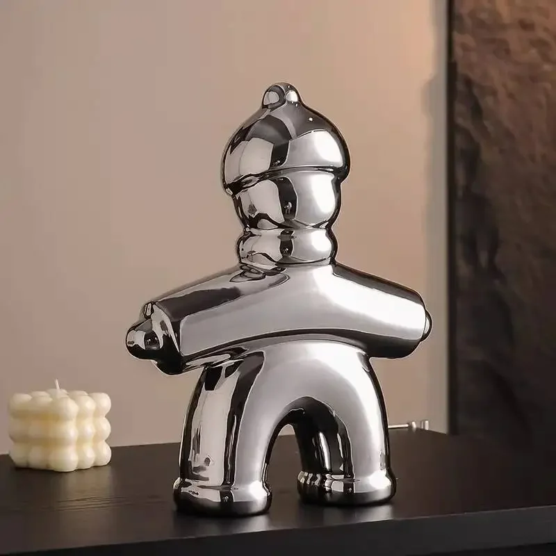 Ceramic Handicrafts Chinese Traditional Retro Abstract Sculpture History Human-shaped Sculpture Gold Font Decorative Figurines