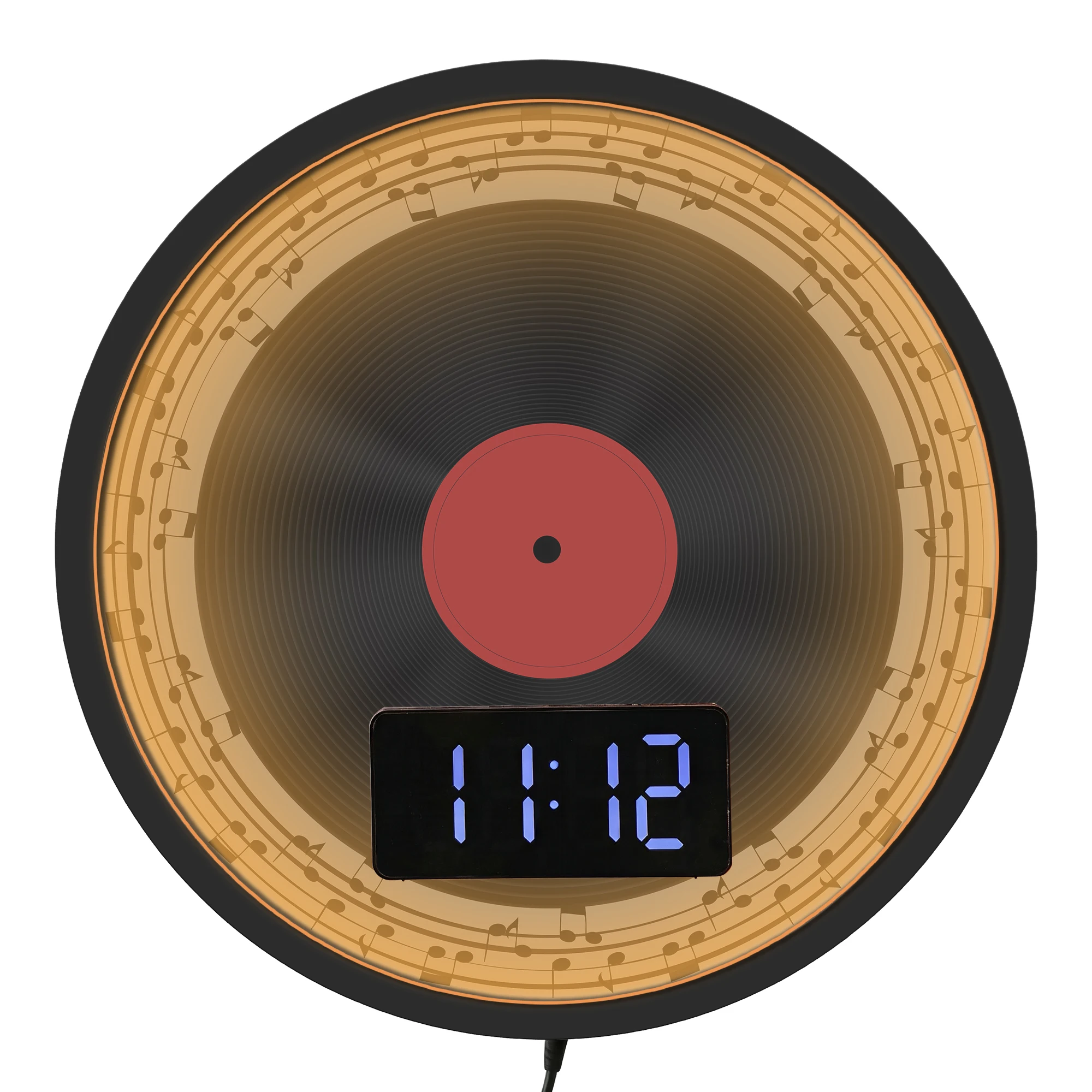 Vintage Vinyl Record Music Note LED Digital Wall Clock With Night Light for Music Studio Musical Home Decor Illuminated Clock