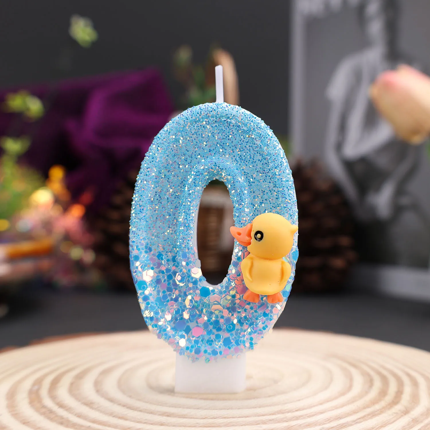 Little Yellow Duck Digital Candle - Light Blue Glitter Candle, Anniversary and Birthday Candle for Festivals, Party Gift