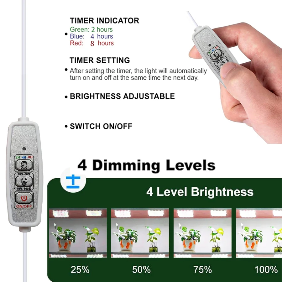 مصباح نمو يعمل بمنفذ USB ، تحت إضاءة الخزانة ، مؤقت 2 ، 4 ، 8 ساعات ، 4 مستويات من التعتيم ، مناسب للبذار والعصارة #3