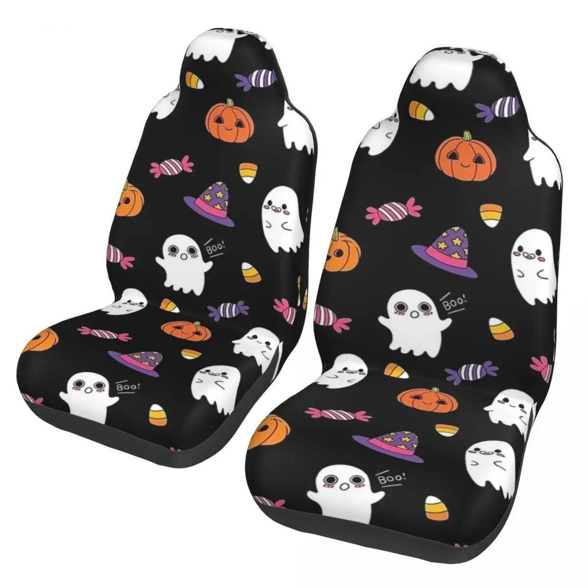 

Cute Spoopy Ghost Halloween Candy Universal Car Seat Cover Protector Accessories Pumpkin Auto Seat Cover Fabric Seat Protector