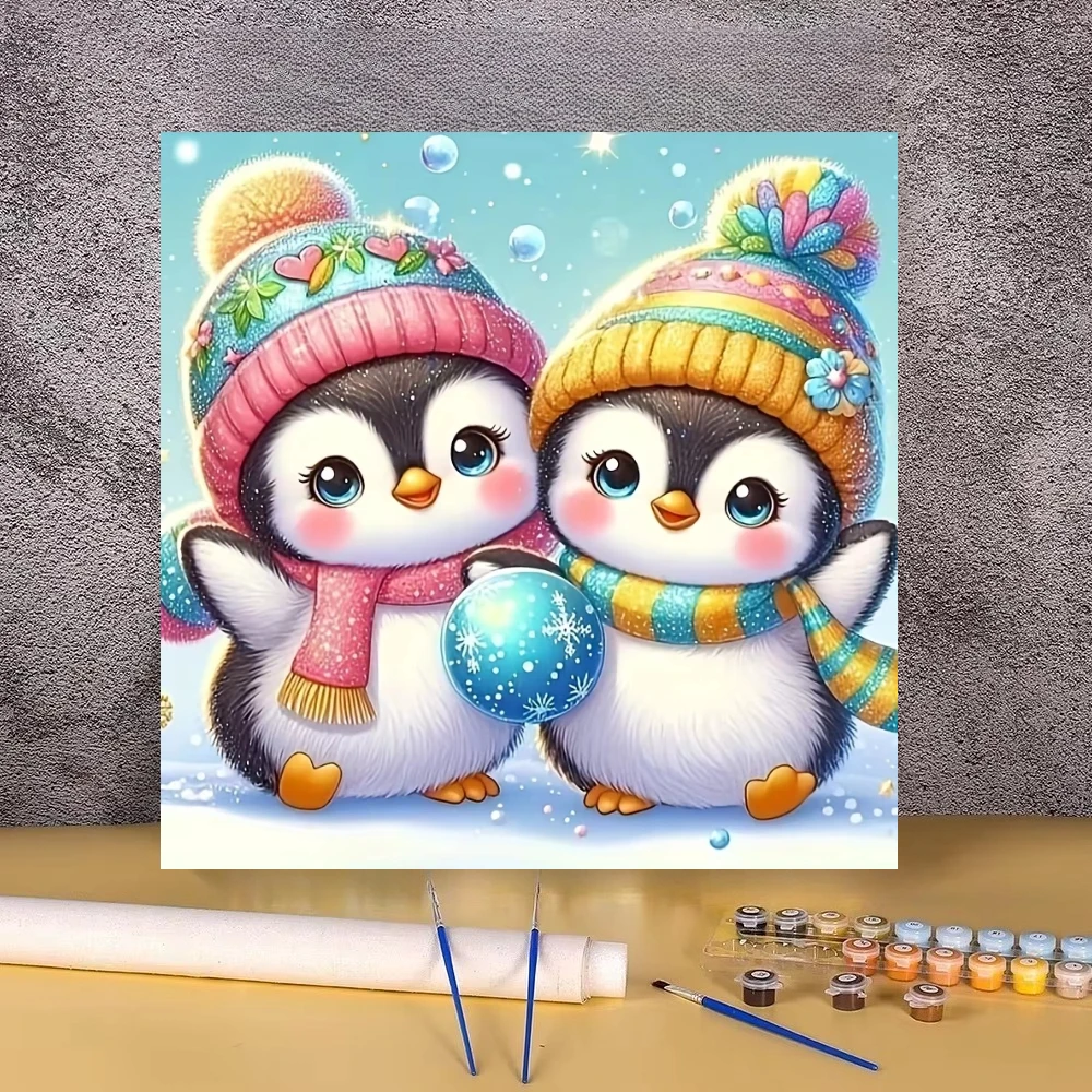 Oil Painting By Numbers Cute Cartoon Penguin With Scarf Home Decor Canvas Art Wall Decor for Living Room Handmade Gift Unframed