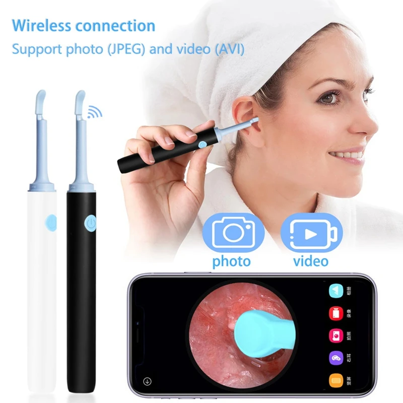 Wireless Visible Ear Cleaner Earwax Removal Tool With Camera 6-Piece LED Light Otoscope Smart Ear Picking Wand Kit