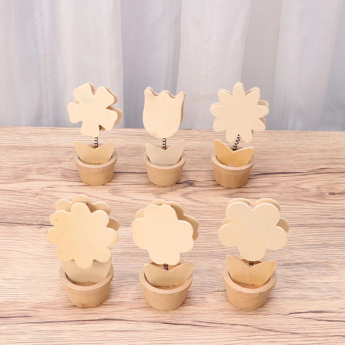 

6Pcs DIY Unfinished Wooden Flowerpot Desktop Ornament Solid Hardwood Painting Craft Educational Kids Creativity Set with Pigment