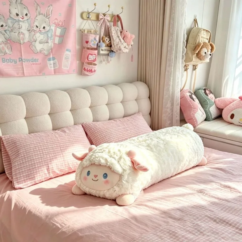 Cute Sheep Long Plush Pillow Soft Skin-friendly Leg Support Cushion Cartoon Stuffed Body Pillow for Girls Holiday Gift