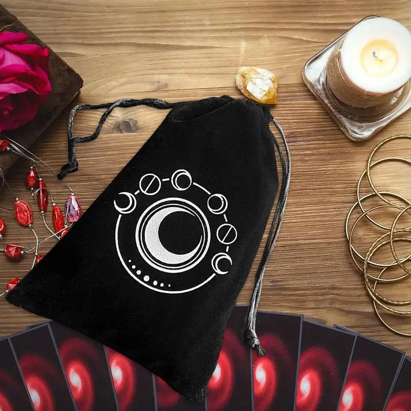 17.3*11.5cm Tarot Card Velvet Storage Bags With Drawstrings Moon Phase Thickened Tarot Card Dice Storage Bag