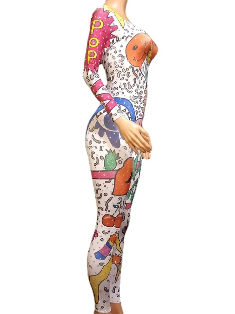 Women'S Sexy Colorful Balloon Cartoon Stretch Dance Dress Jumpsuit Birthday Suit Party Shining Rhinestones Performance Costumes