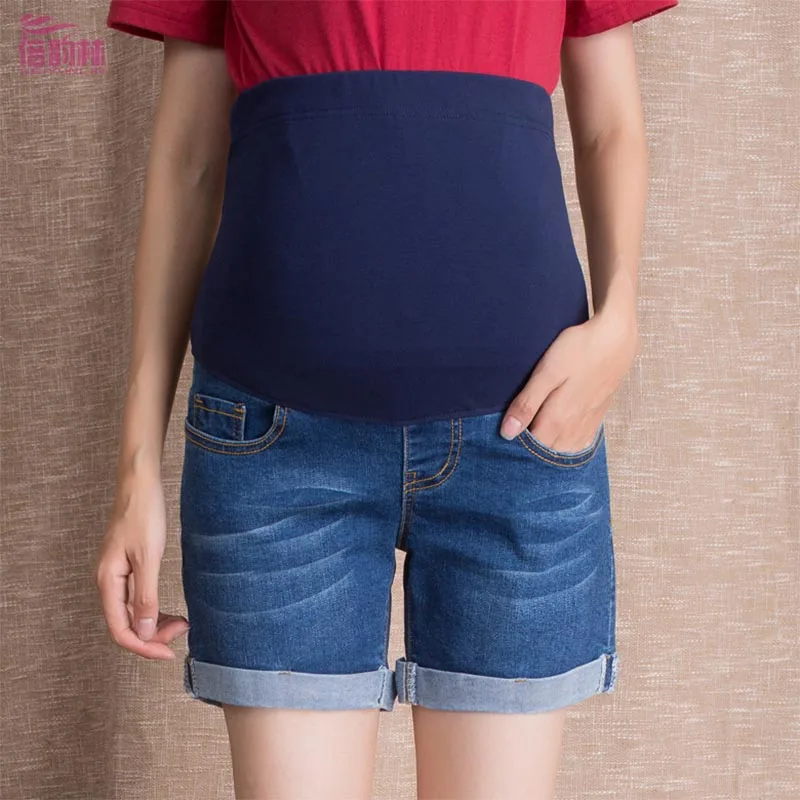 2024 Zwangerschaps Korte Broek Zwangerschap Denim Gat Shorts Losse Zwangere Jeans Zomer Blauwe Buik Hoge Taille Ademende Broek