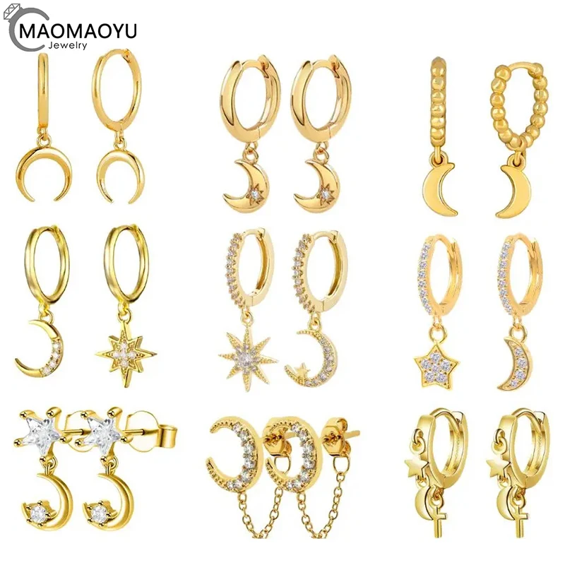 

925 Sterling Silver Moon Zircon Earrings Women Romantic Fashion Ear Accessories hoop earrings for women gold earring piercing