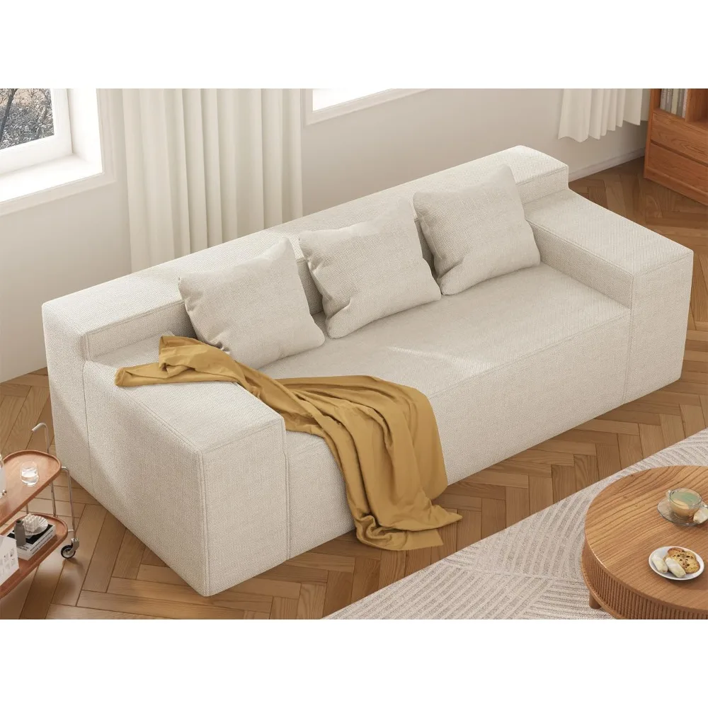 Modern 3-Seater Sofa, Hybrid Sofa in a Box, No Assembly Required, Comfy Sofa Couch with 3 Matching Pillows, Cat-Scratch Resistan