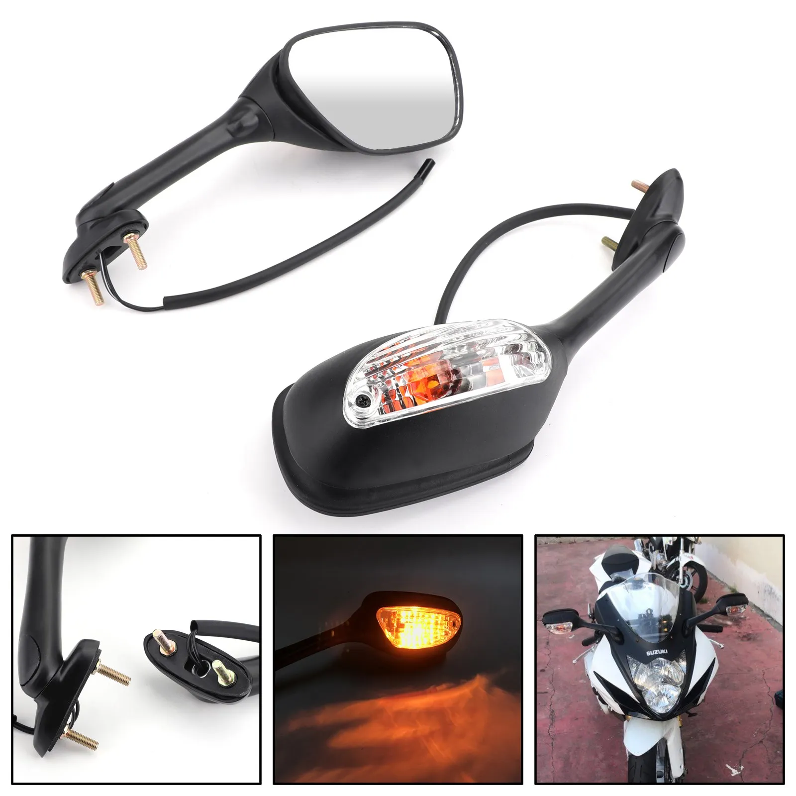 Rearview Mirrors w/Turn Signals For Suzuki GSXR600 GSX-R750 GSXR1000 02-15