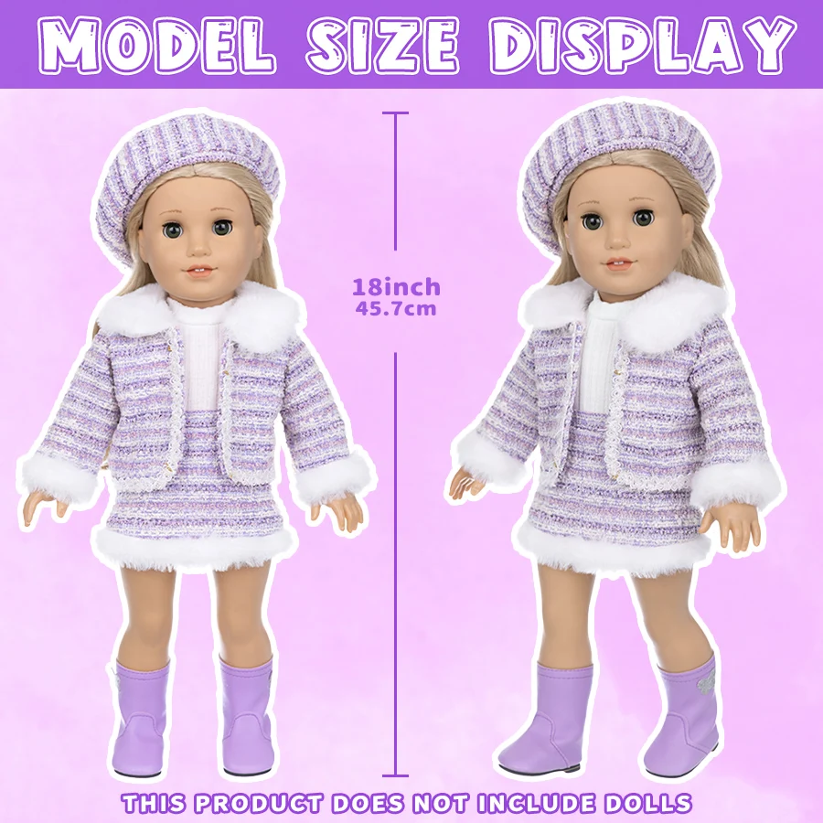16-18Inch Reborn Doll Realistic Doll Knitted Clothes Hat Top Jacket Skirt Socks Purple Baby Dolls Accessories Outfit Girl Gift