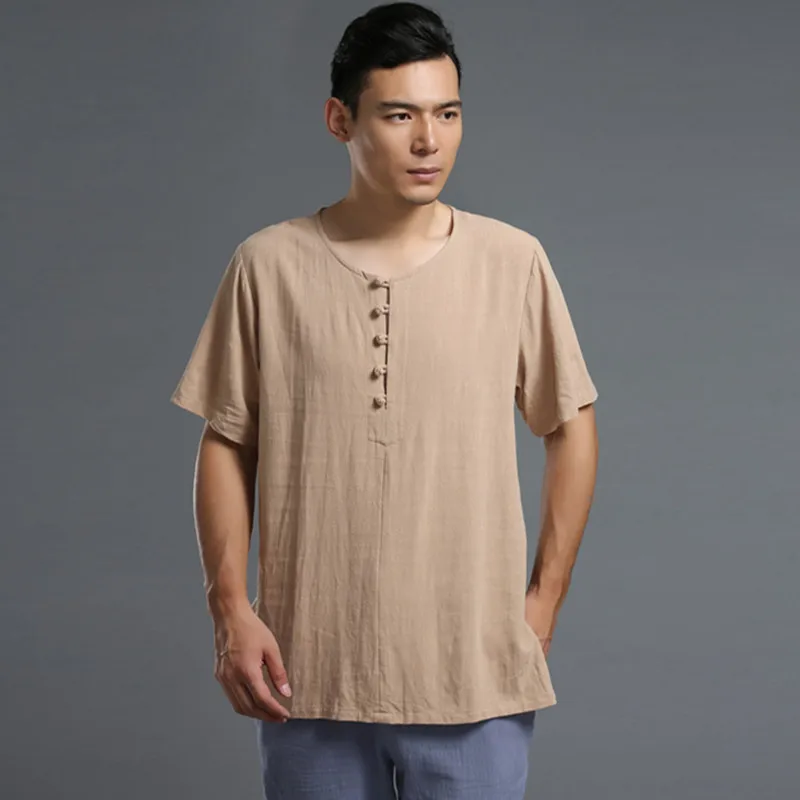 

Лидер продаж 2025 года, летняя новая стильная мужская рубашка в китайском винтажном стиле с v-образным вырезом и коротким рукавом, льняные рубашки для мужчин, одежда больших размеров 5XL