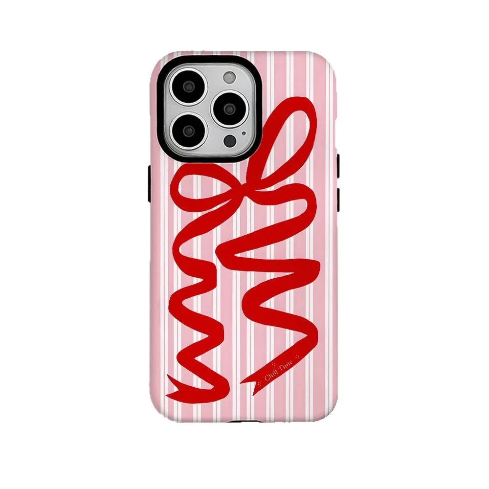

Korean Ins Pink Striped Bow Marble Pattern Case for IPHONE 16ProMax 15 14 13 12 11 PRO Plus Acrylic TPU Two in One Phone Cases