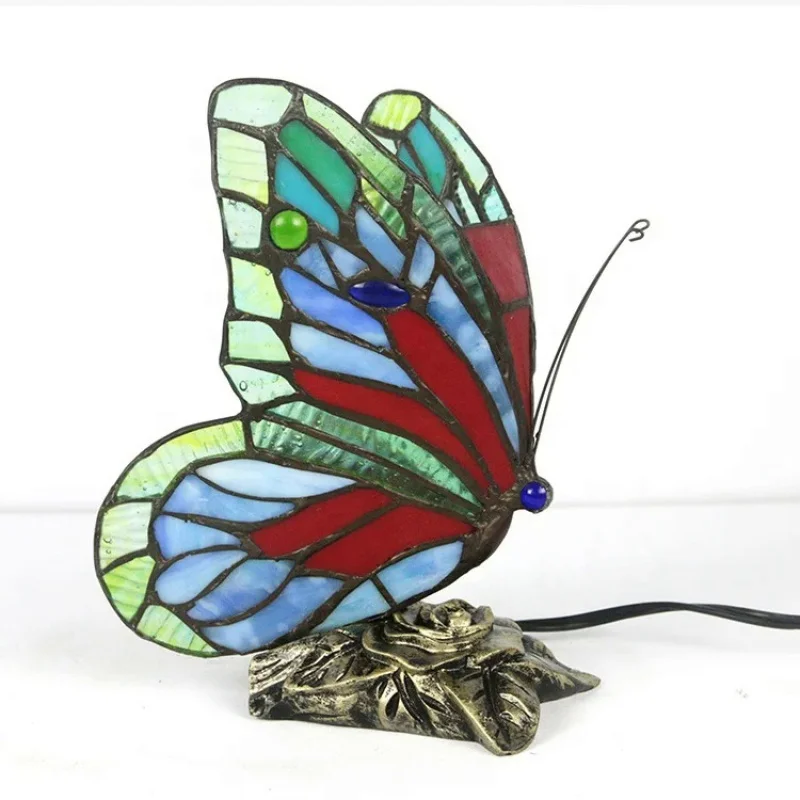 

LongHuiJing Stained Glass Tiffany Butterfly Lamps With US/EU Plug In E27 Bedside LED Creative luminous ornaments