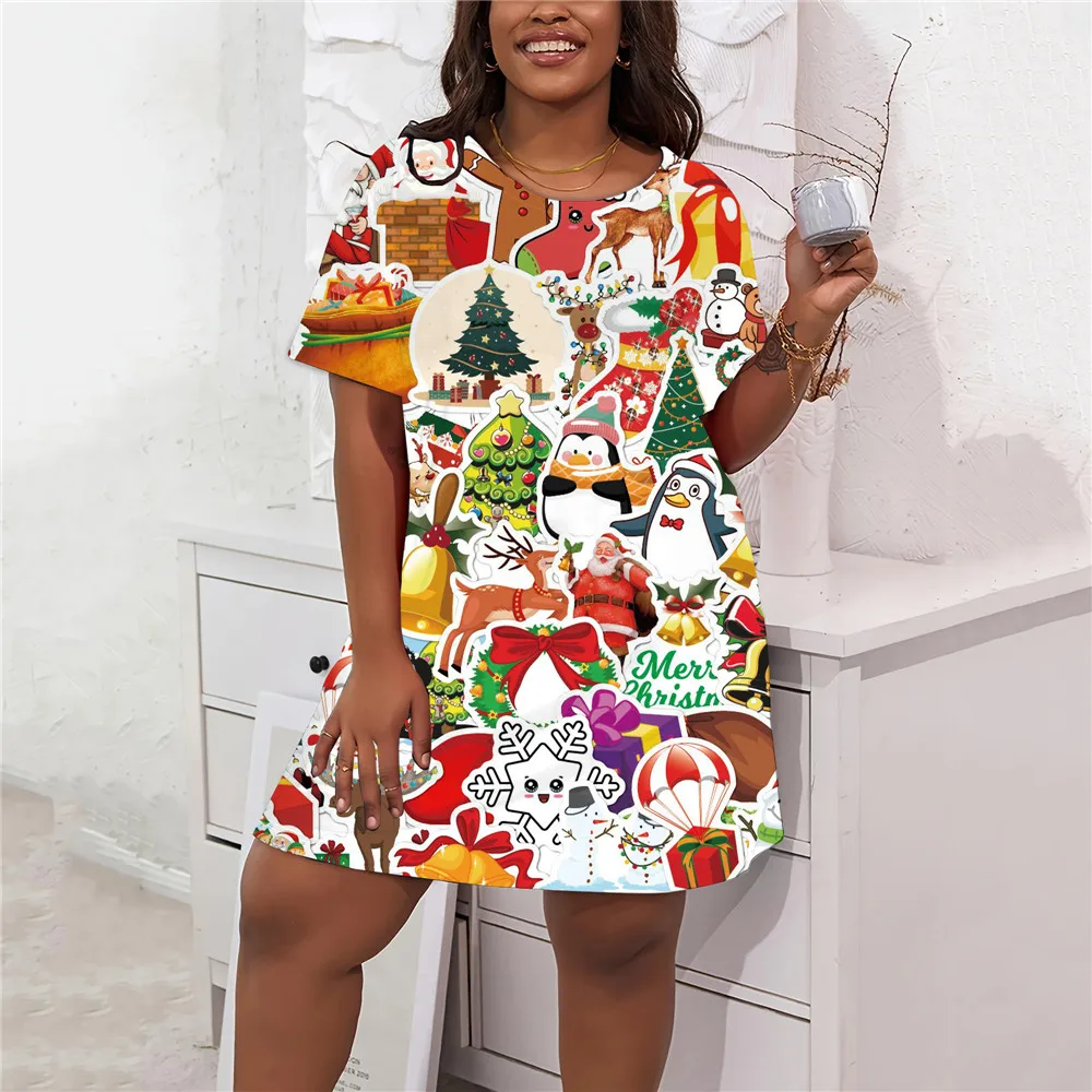 New Year Christmas Party Women Mini Dresses Funny Santa Claus Streetwear Casual Hip Hop Dress Loose Plus Size Odzież damska