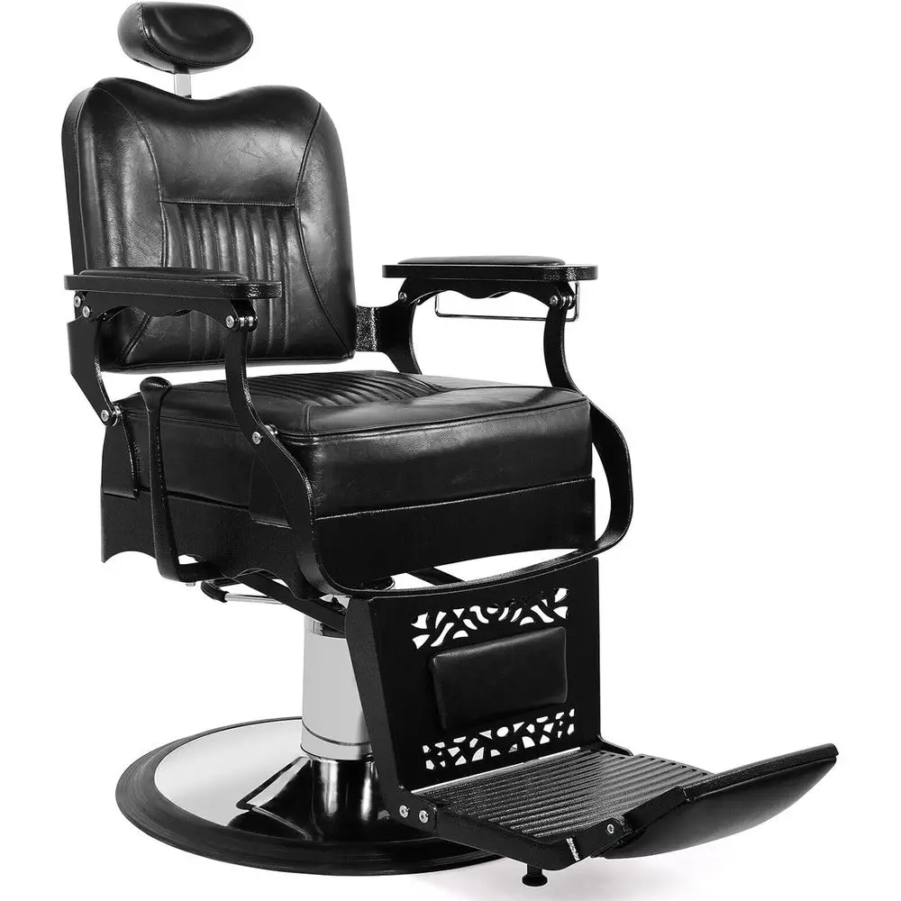 

Vintage Heavy Duty Reclining Barber Chair with Hydraulic Adjustment, Suitable for Tattoos (Black)