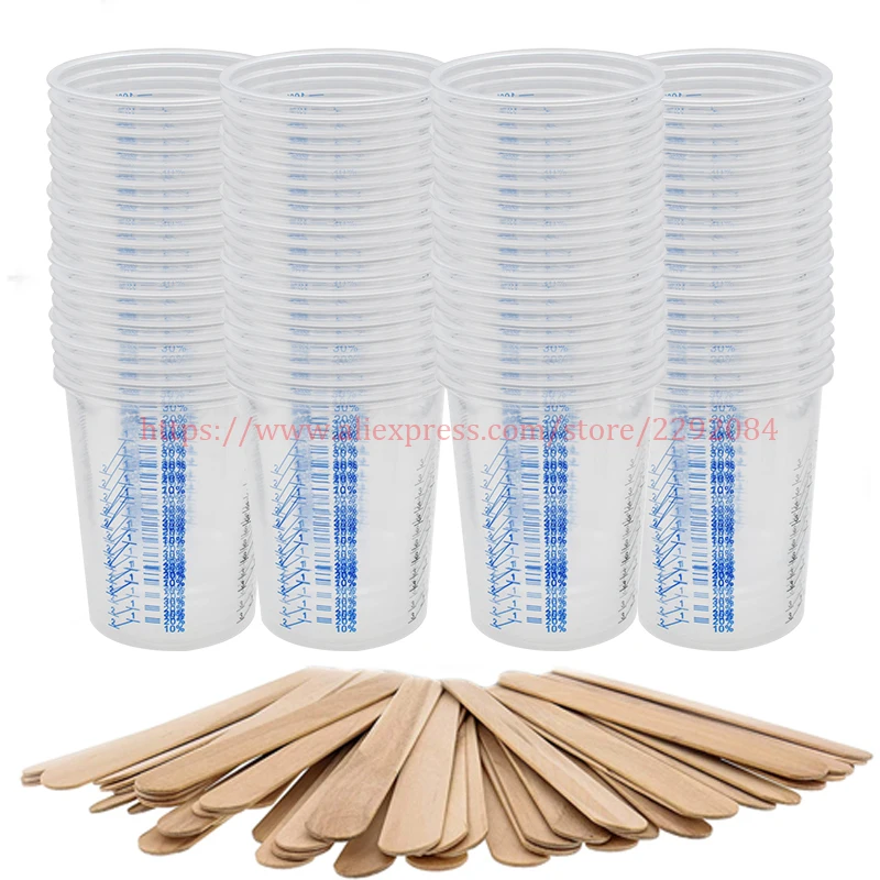 600ml Spray Gun Disposable Measuring Cups 50pcs Clear Graduated Plastic Paint Mixing Cups & Mixing Sticks for Paint