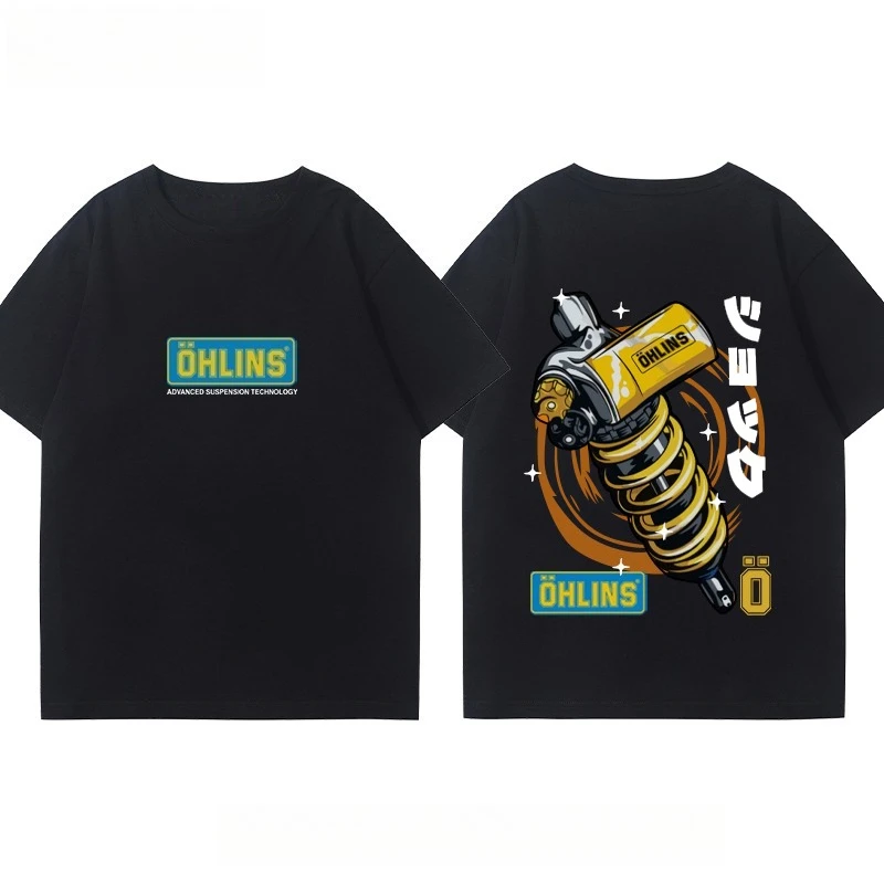 OHLINS دراجة نارية امتصاص الصدمات تعديل تي شيرت الملابس عادية العصرية العلامة التجارية الرجال النساء نادي السيارات طاقم الرقبة قصيرة الأكمام