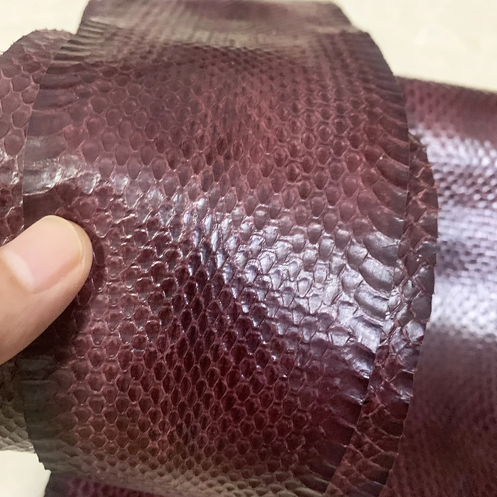 Wine red snake skin Genuine Snake Leather For DIY Handmade Watch strap Snake Leather Solid color snake skin Leather