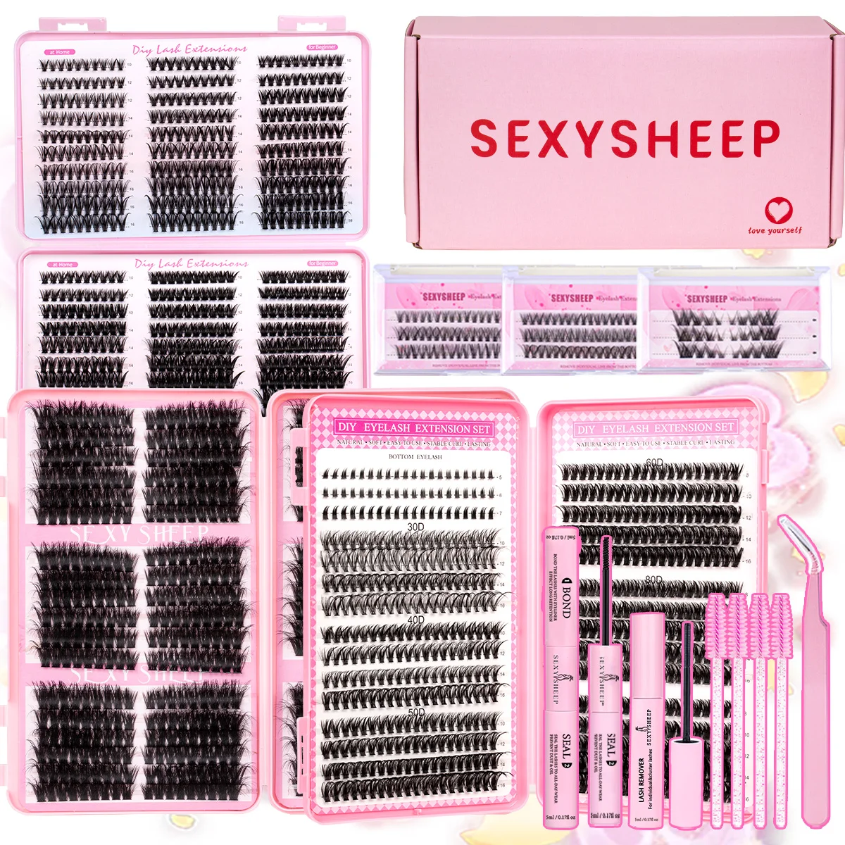 طقم تمديد الرموش مزيج الأنماط الطبيعية أو مانغا لتقوم بها بنفسك مجموعات الرموش مع السندات وملقط الختم أداة ماكياج قابلة لإعادة الاستخدام #1